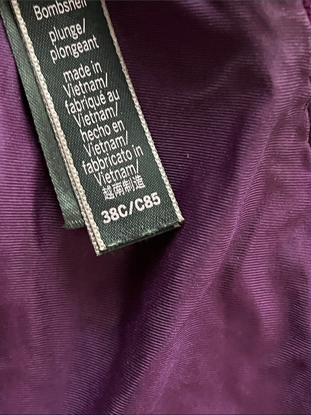 Victoria's Secret Satin Molded Bra in Deep Purple Bombshell Shine Plunge 38C - Picture 7 of 8